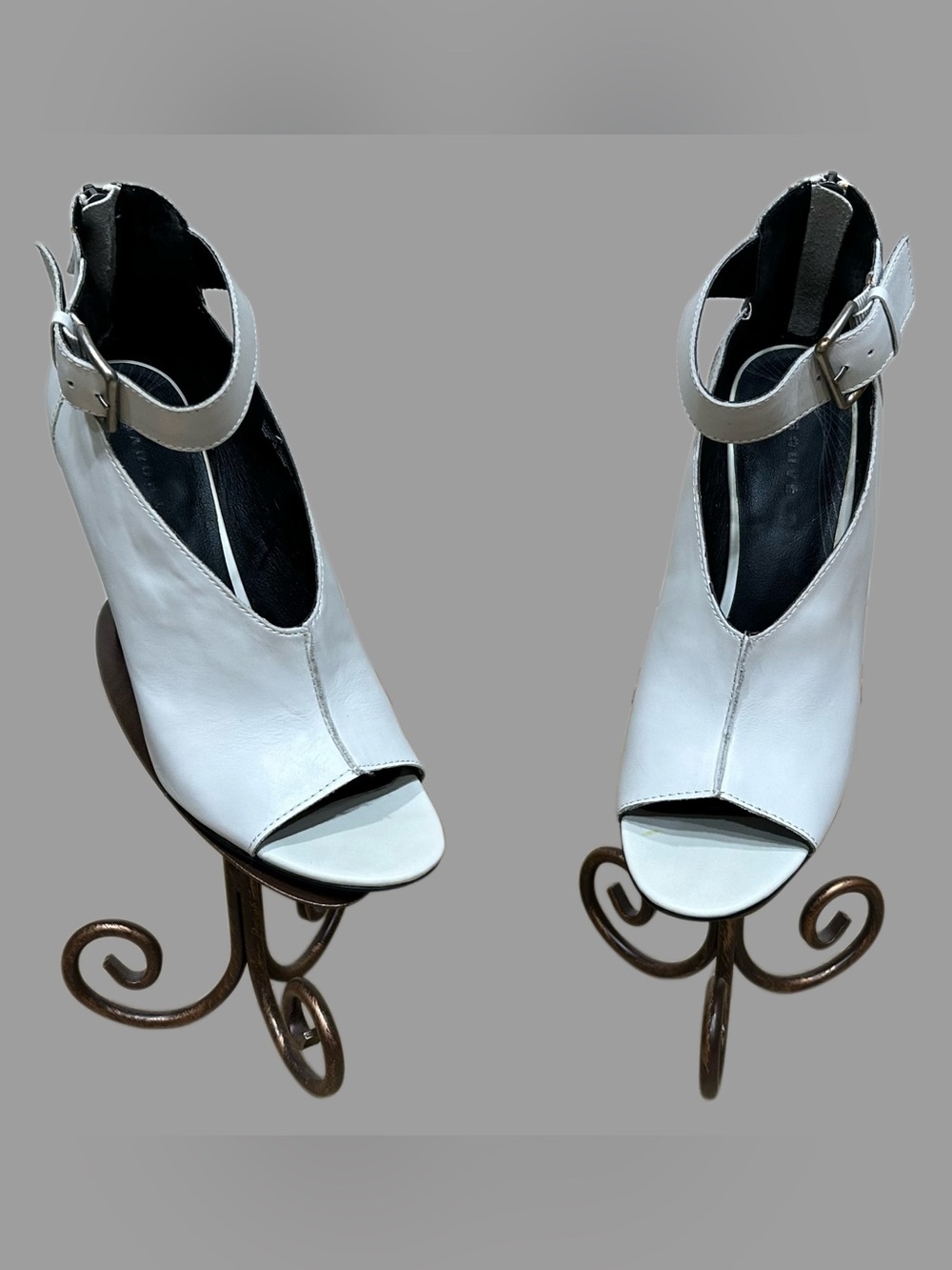 Trouve White and Black Leather Ankle-Strap Wedge Sandals - Picture 2 of 6